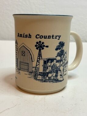 Amish Country Blue and Cream Ceramic Coffee Mug